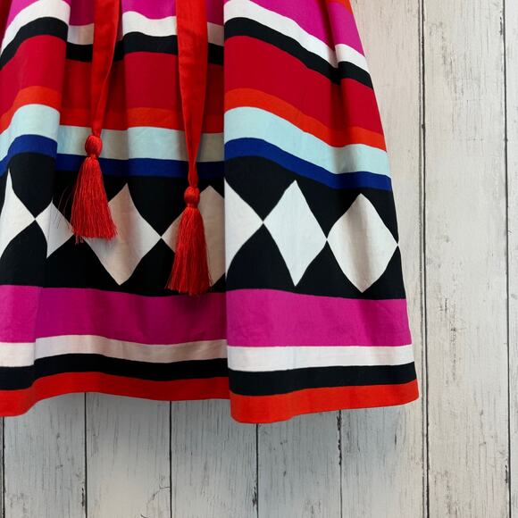 Kate Spade New York Black Red Geo Babydoll Belted Sleeveless Dress  Size XS - Picture 8 of 16